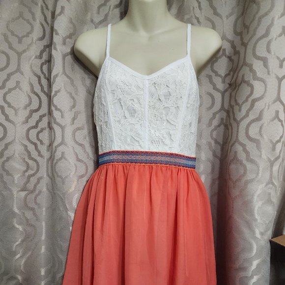 Speechless Orange and white lace Embroidered Spaghetti Strap Tank Midi Dress - Picture 1 of 9